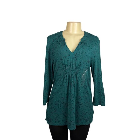 Calvin Klein Jeans Womens Teal Cotton Blend Patterned Tunic Top Sz L - Picture 1 of 14